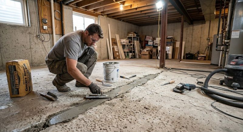 Cracked Basement Floor Repair in Summit County, OH